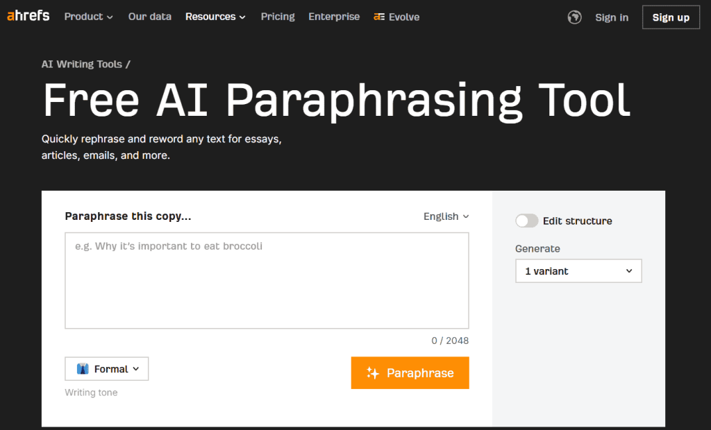ahref - Paraphrasing Tool