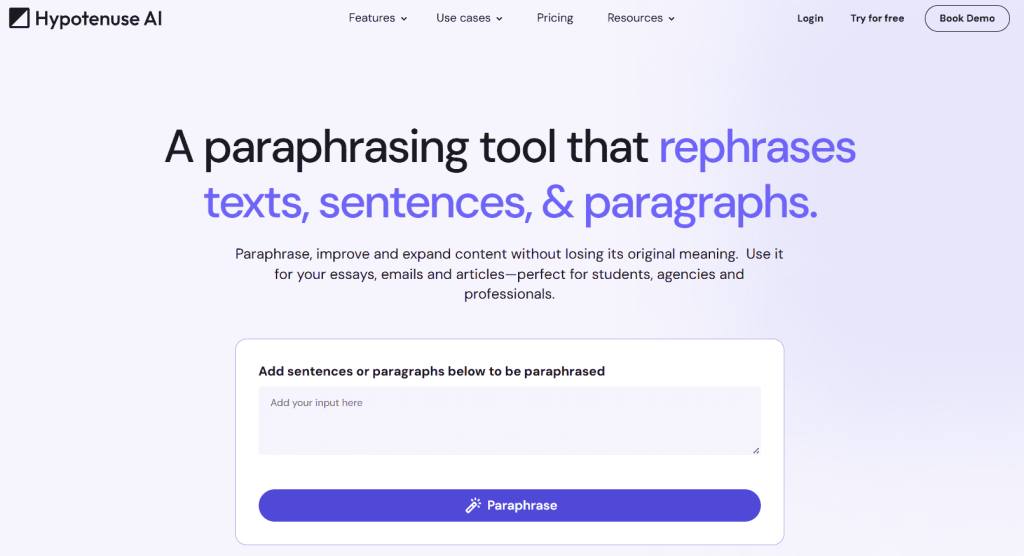 Hypotenuse AI - Paraphrasing Tool
