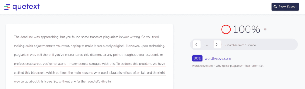 Quetext results 2